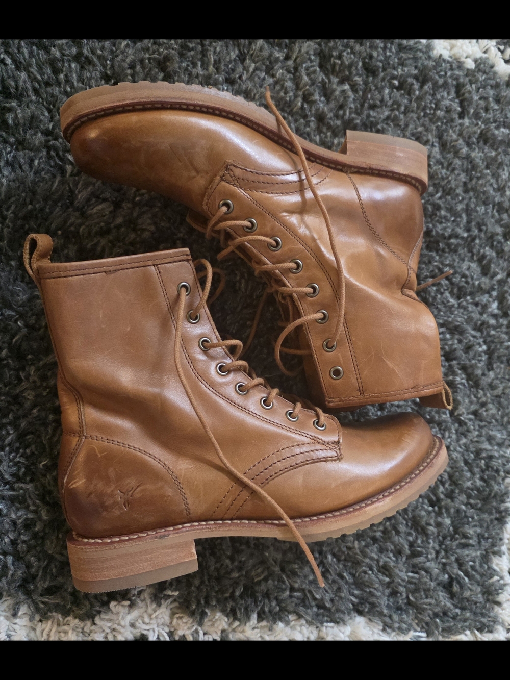 Frye Veronica Combat Leather Boots Women’s Size 8.5 Caramel Brown - Picture 3 of 15